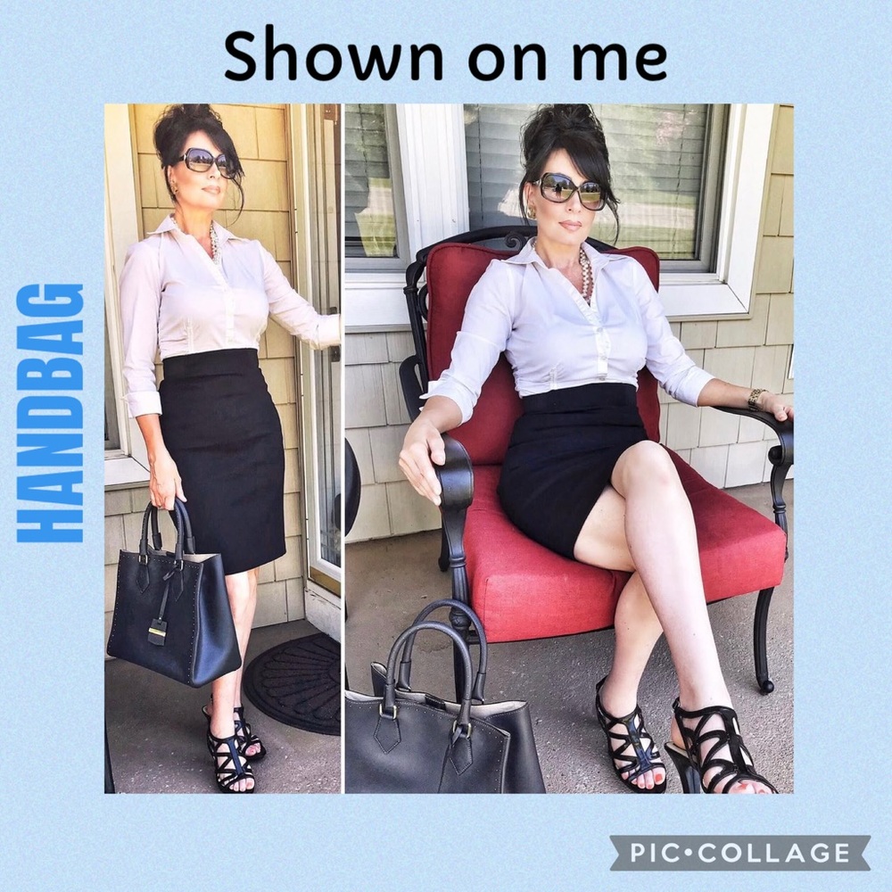 A. Bellucci Leather Dark Gray Tote Bag with Stud Accents